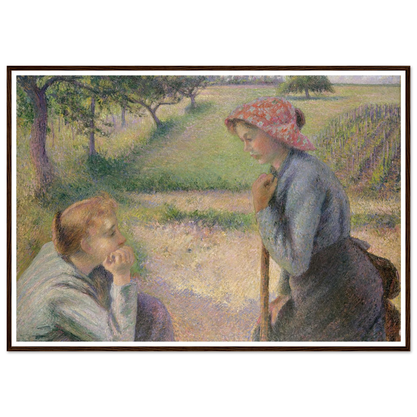Two Young Peasant Women (1891–92) Art Print | Camille Pissarro - Framed Poster - 30x40 cm / 12x16″ - Black frame