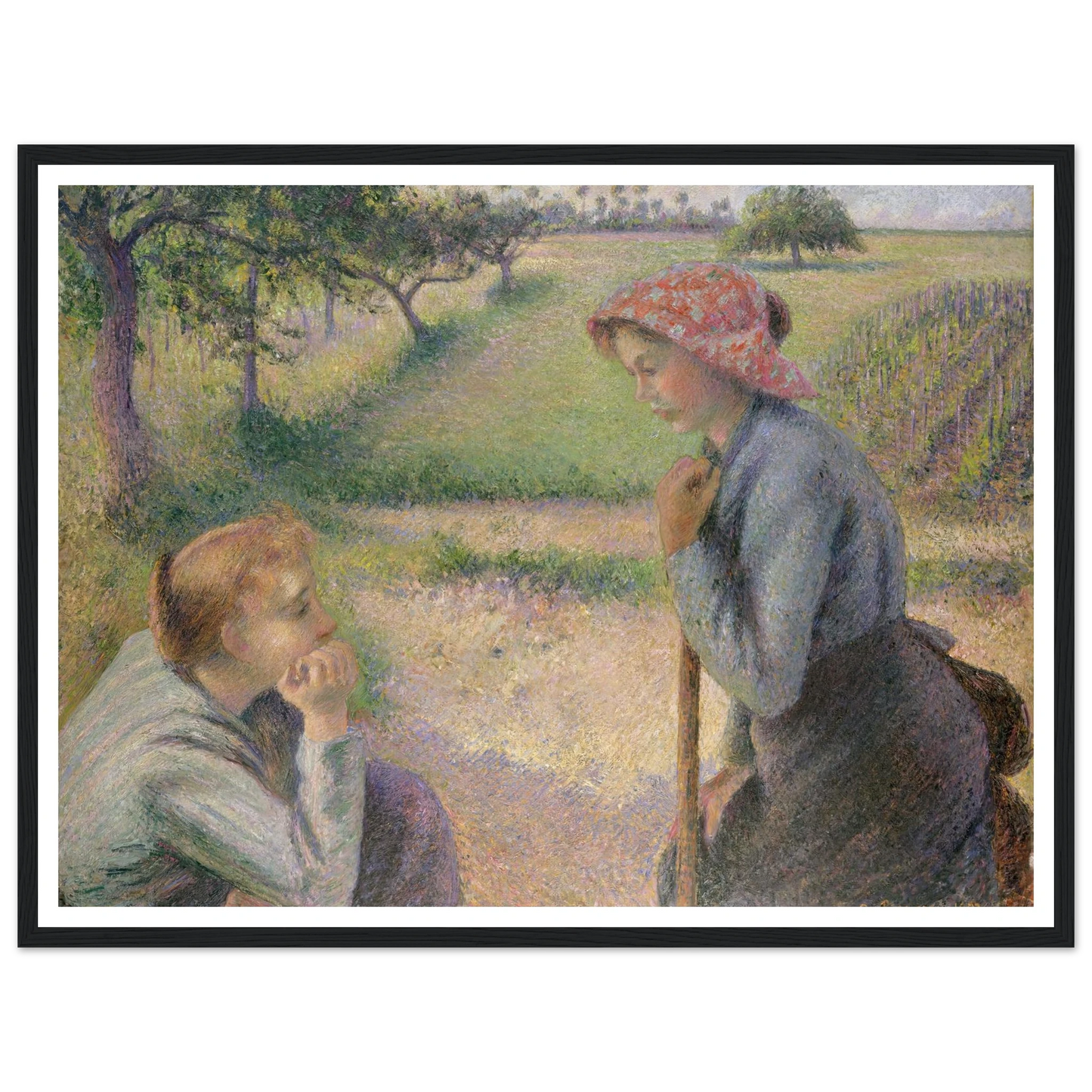 Two Young Peasant Women (1891–92) Art Print | Camille Pissarro - Framed Poster - 30x40 cm / 12x16″ - Black frame