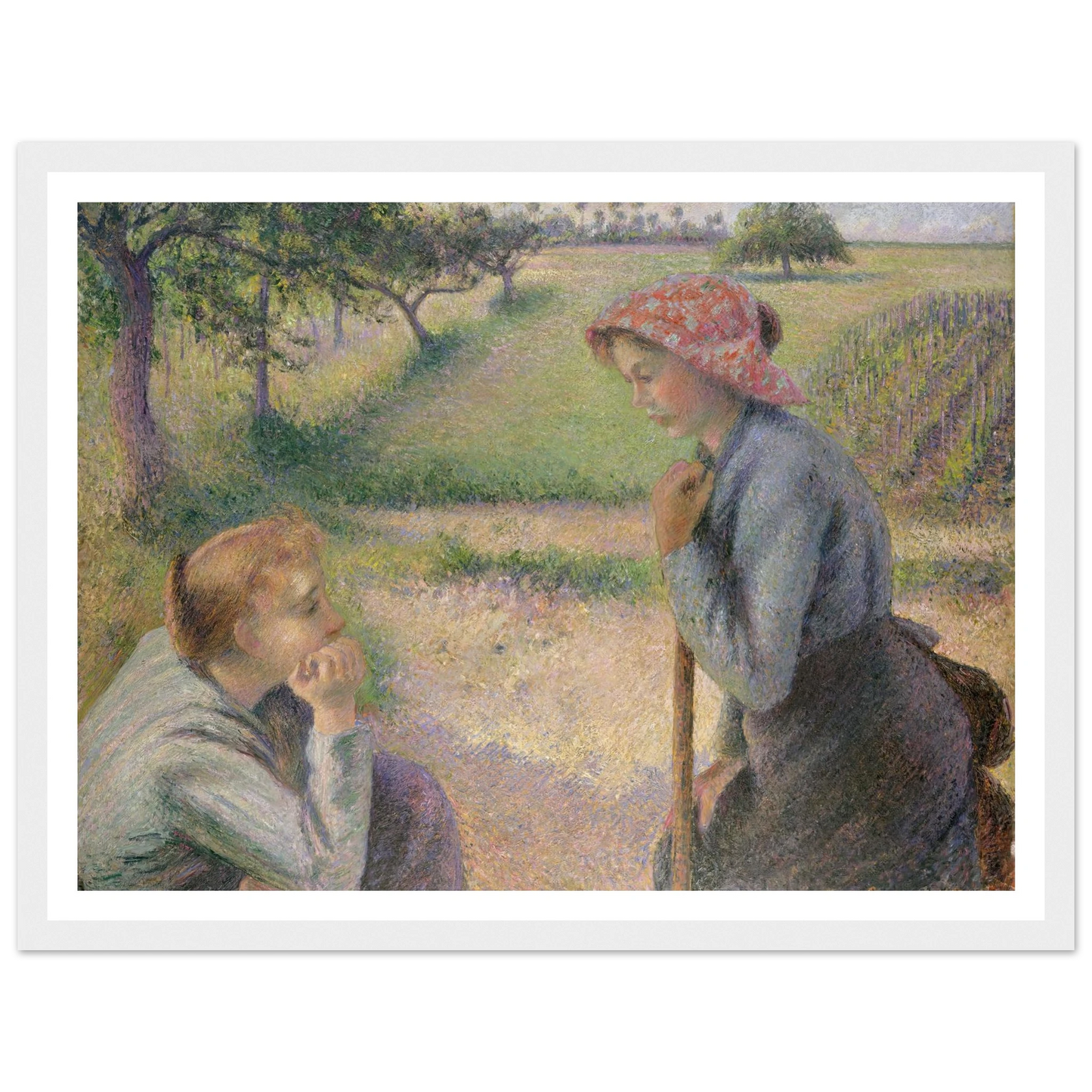 Two Young Peasant Women (1891–92) Art Print | Camille Pissarro - Framed Poster - 30x40 cm / 12x16″ - Black frame