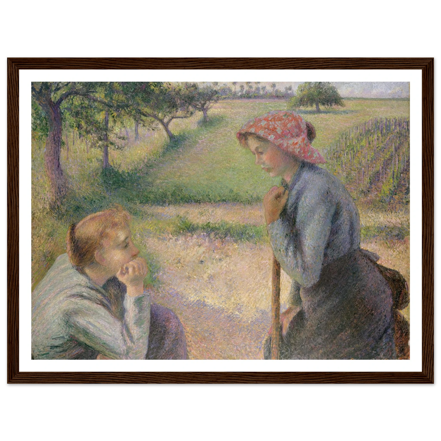 Two Young Peasant Women (1891–92) Art Print | Camille Pissarro - Framed Poster - 30x40 cm / 12x16″ - Black frame