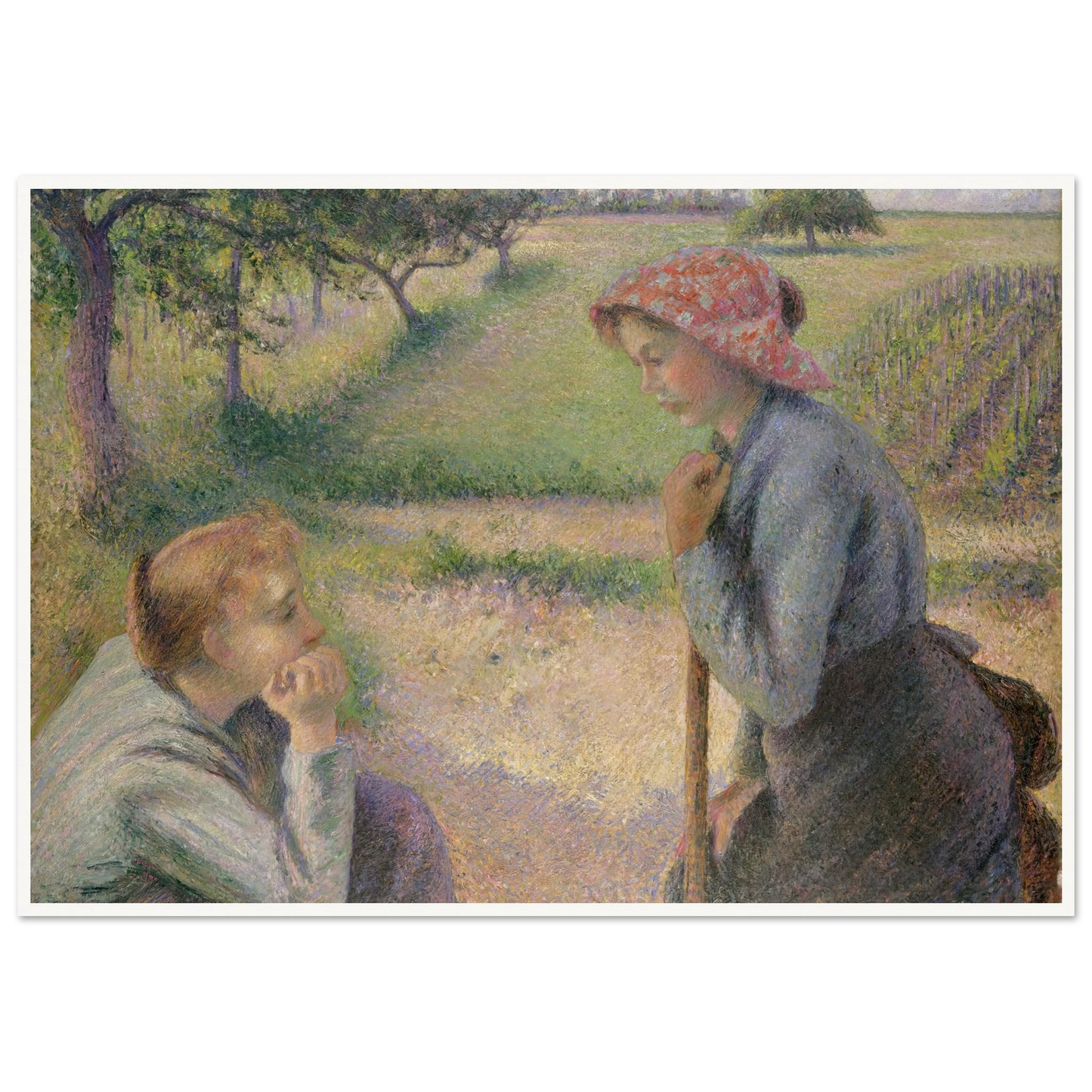 Two Young Peasant Women (1891–92) Art Print | Camille Pissarro - Framed Poster - 30x40 cm / 12x16″ - Black frame