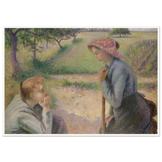 Two Young Peasant Women (1891–92) Art Print | Camille Pissarro - Framed Poster - 30x40 cm / 12x16″ - Black frame