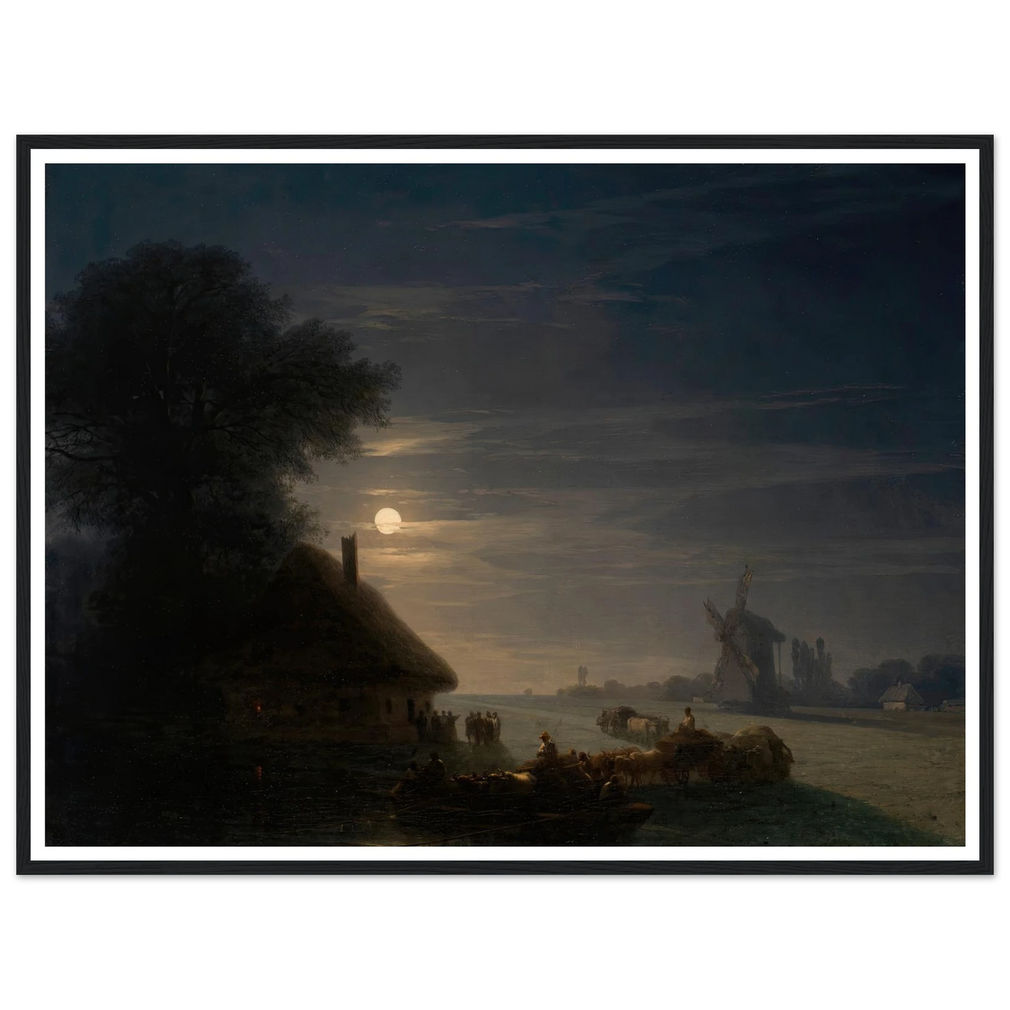 Ukrainian Landscape at Night (1870) Art Print | Ivan Konstantinovich Aivazovsky - Framed Poster - 30x40 cm / 12x16″ - Black frame