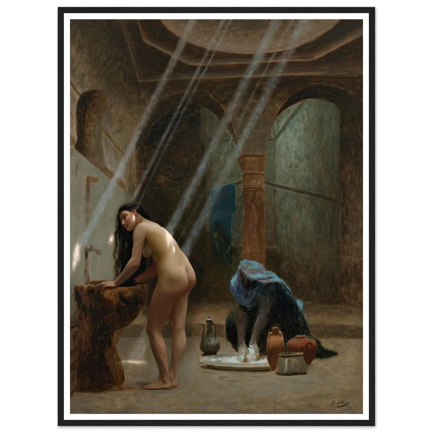 Un bain maure, ébauche (circa 1870s) Art Print | Jean Leon Gerome - Framed Poster - 30x40 cm / 12x16″ - Black frame