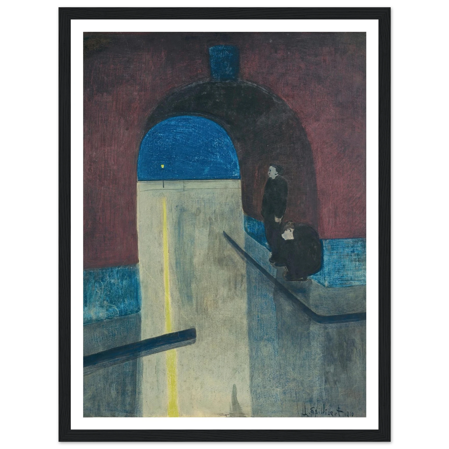 Un homme et une femme s’abritant sous une voute des Drie Gapers, Ostende (1910) Art Print | Leon Spilliaert - Framed Poster - 30x40 cm / 12x16″ - Black frame