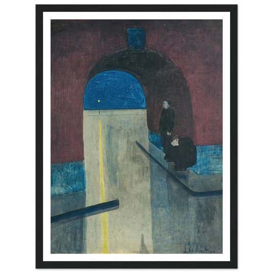 Un homme et une femme s’abritant sous une voute des Drie Gapers, Ostende (1910) Art Print | Leon Spilliaert - Framed Poster - 30x40 cm / 12x16″ - Black frame