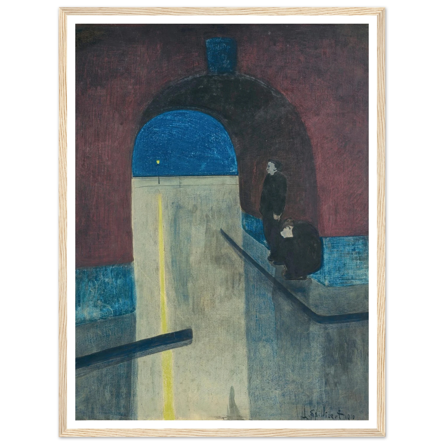 Un homme et une femme s’abritant sous une voute des Drie Gapers, Ostende (1910) Art Print | Leon Spilliaert - Framed Poster - 30x40 cm / 12x16″ - Black frame