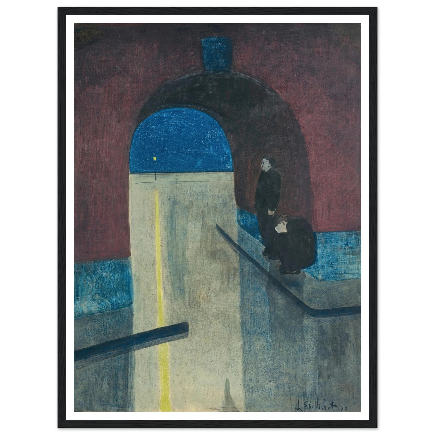 Un homme et une femme s’abritant sous une voute des Drie Gapers, Ostende (1910) Art Print | Leon Spilliaert - Framed Poster - 30x40 cm / 12x16″ - Black frame