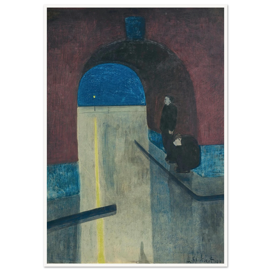 Un homme et une femme s’abritant sous une voute des Drie Gapers, Ostende (1910) Art Print | Leon Spilliaert - Framed Poster - 30x40 cm / 12x16″ - Black frame