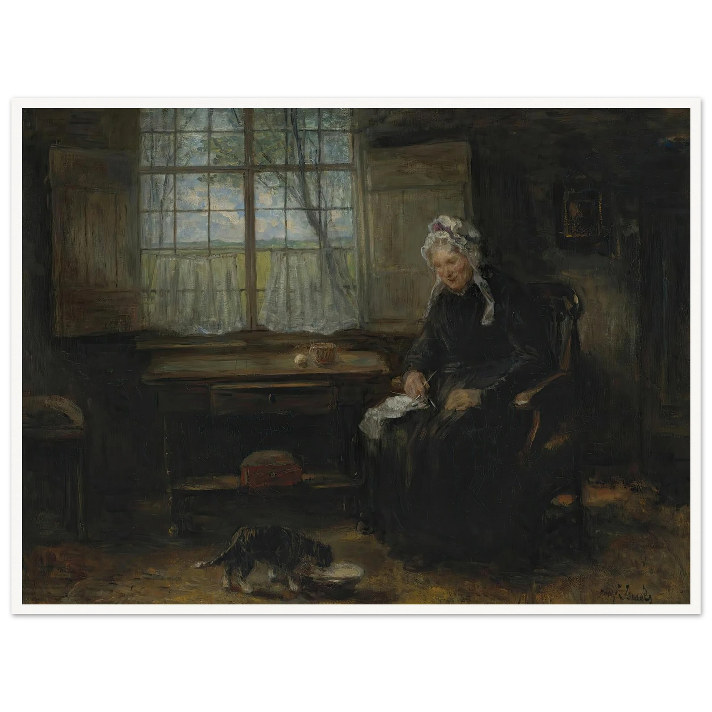 Une vieille demoiselle Art Print | Jozef Israels - Framed Poster - 30x40 cm / 12x16″ - Black frame