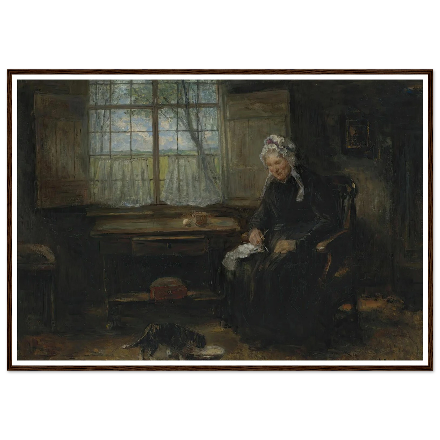 Une vieille demoiselle Art Print | Jozef Israels - Framed Poster - 30x40 cm / 12x16″ - Black frame