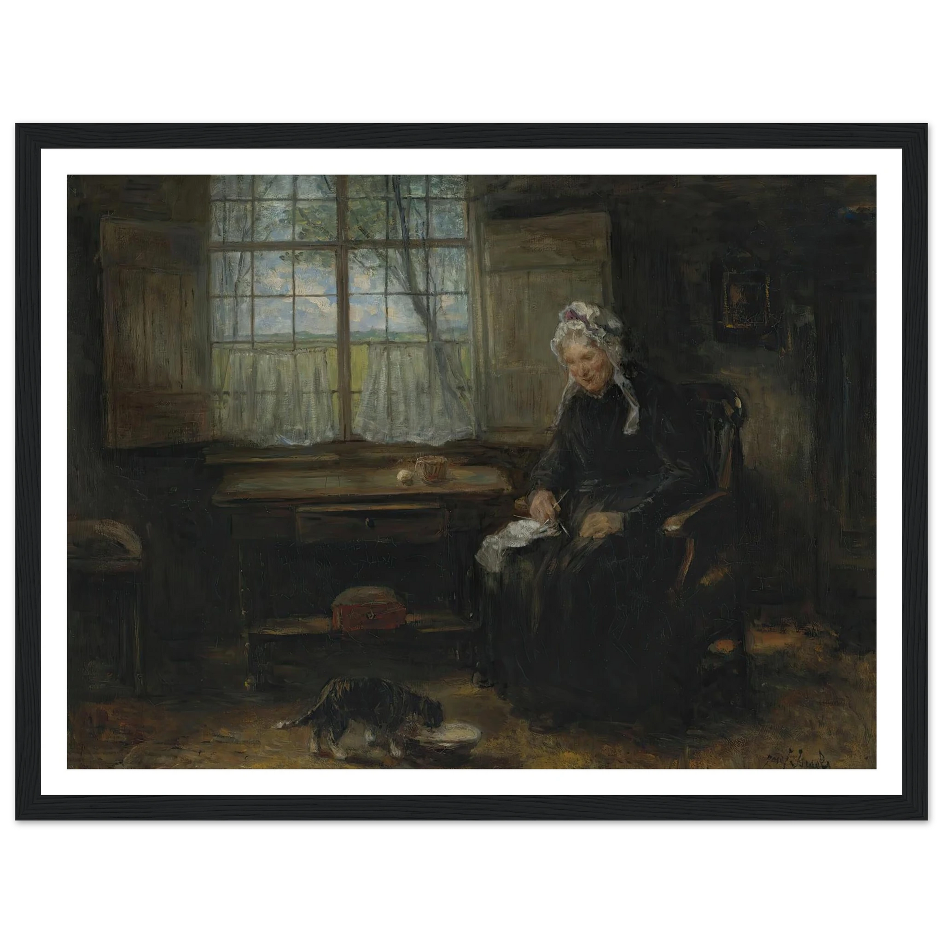 Une vieille demoiselle Art Print | Jozef Israels - Framed Poster - 30x40 cm / 12x16″ - Black frame