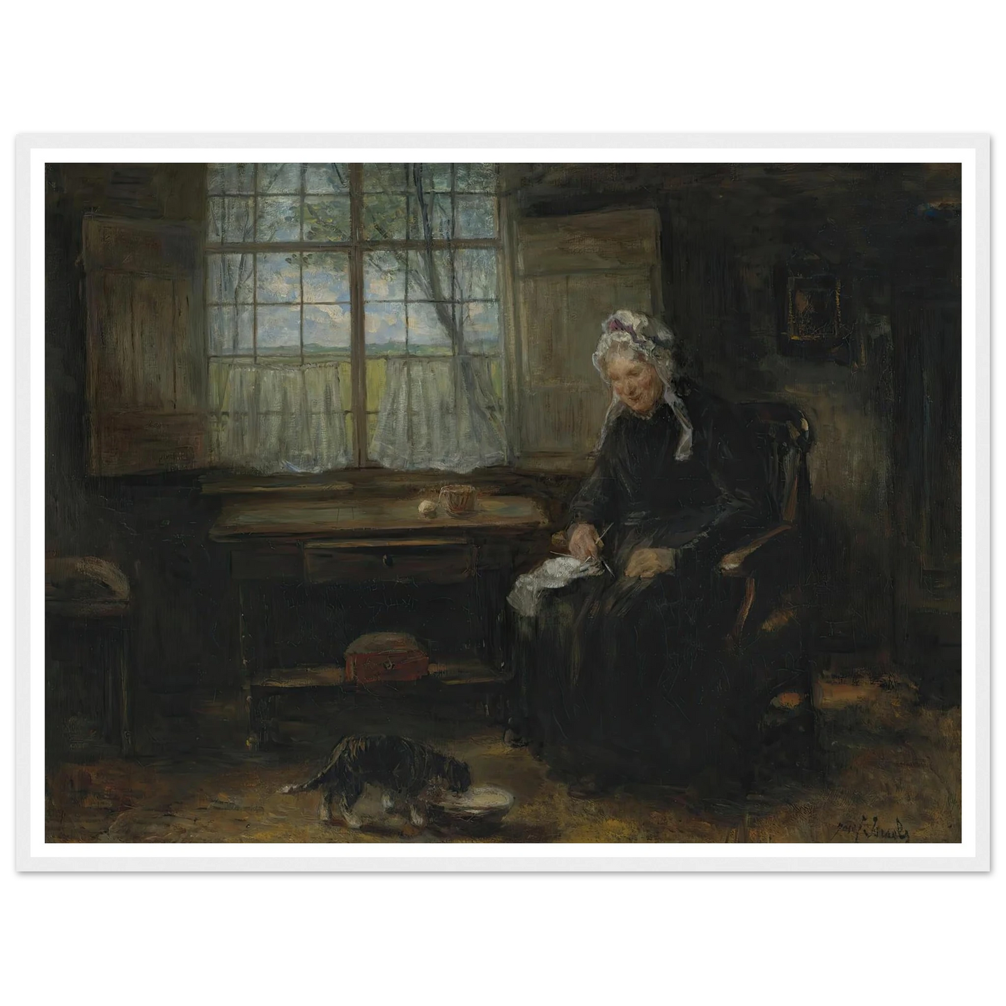 Une vieille demoiselle Art Print | Jozef Israels - Framed Poster - 30x40 cm / 12x16″ - Black frame