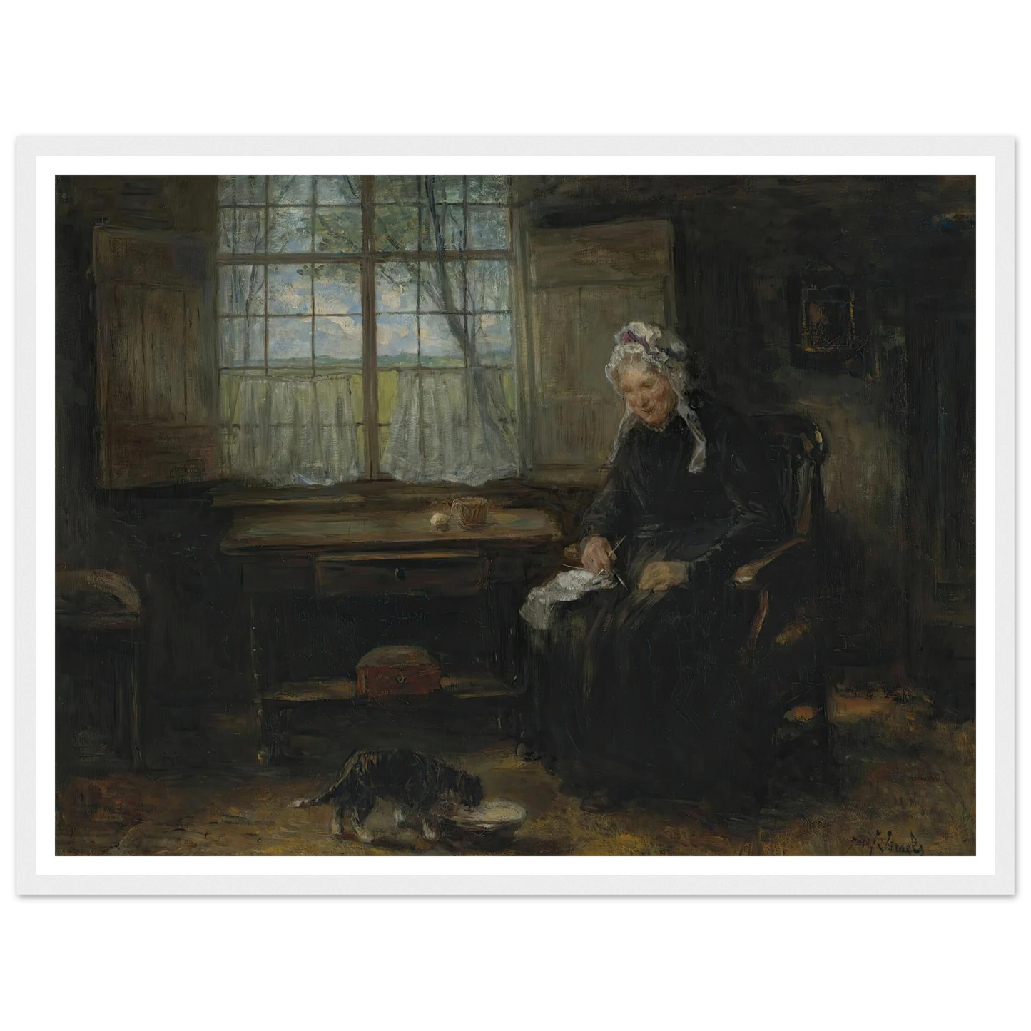 Une vieille demoiselle Art Print | Jozef Israels - Framed Poster - 30x40 cm / 12x16″ - Black frame