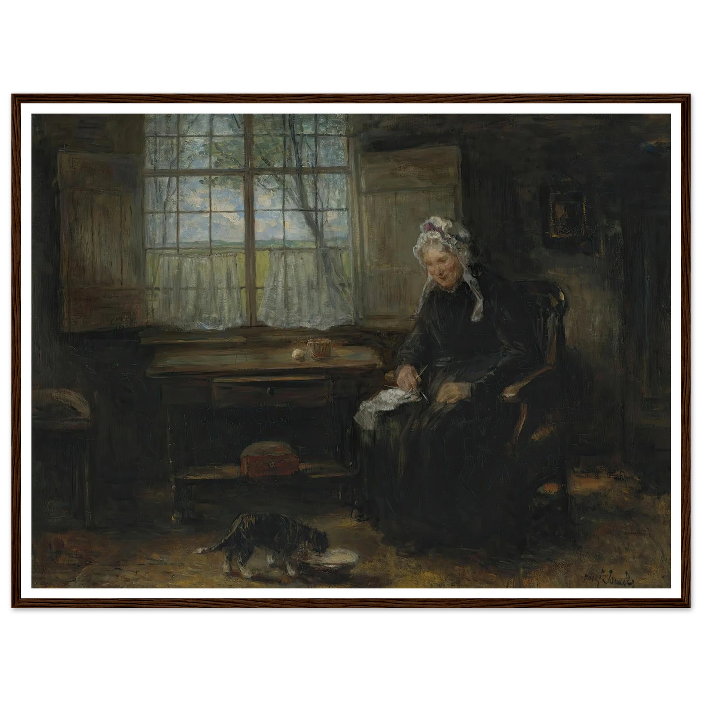 Une vieille demoiselle Art Print | Jozef Israels - Framed Poster - 30x40 cm / 12x16″ - Black frame