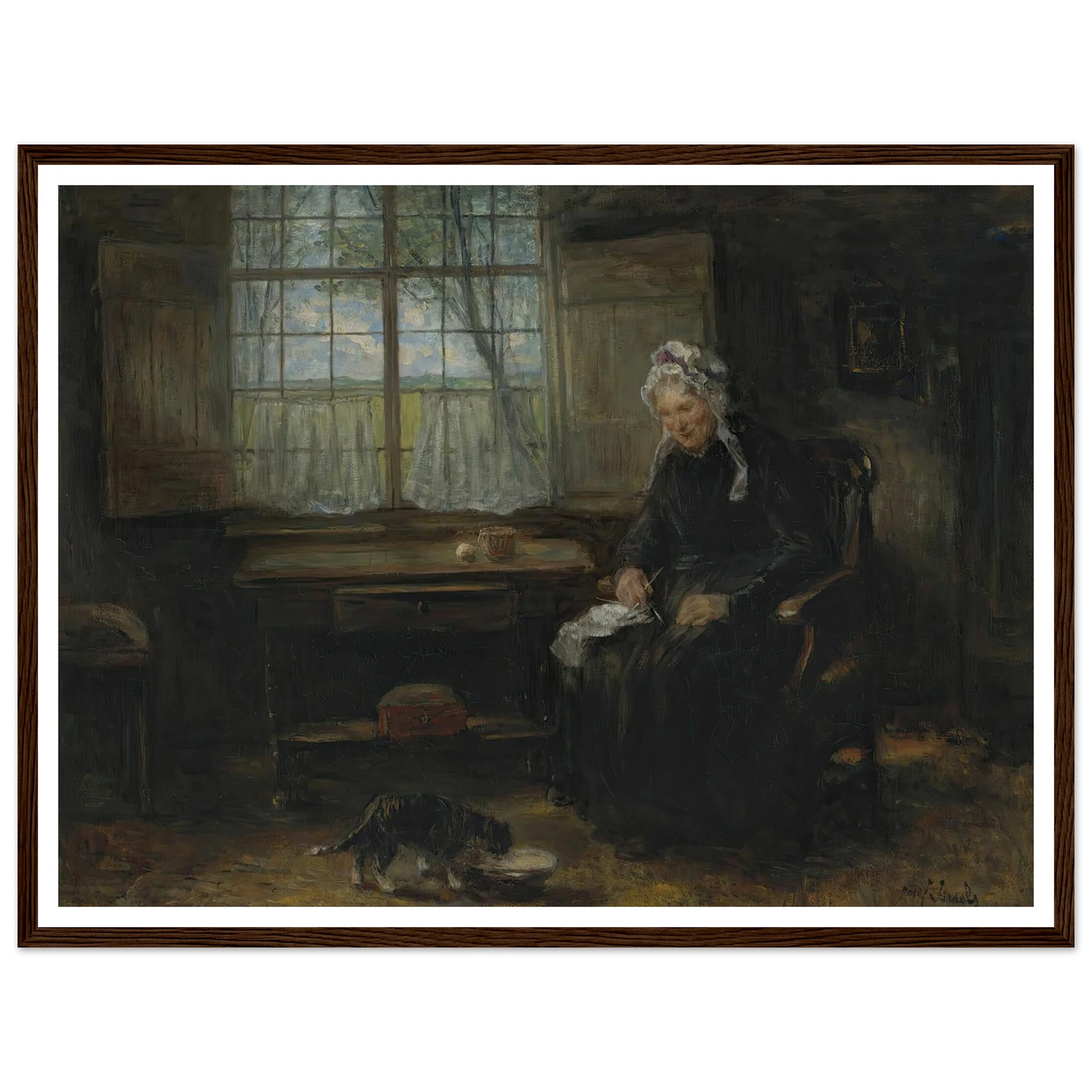 Une vieille demoiselle Art Print | Jozef Israels - Framed Poster - 30x40 cm / 12x16″ - Black frame