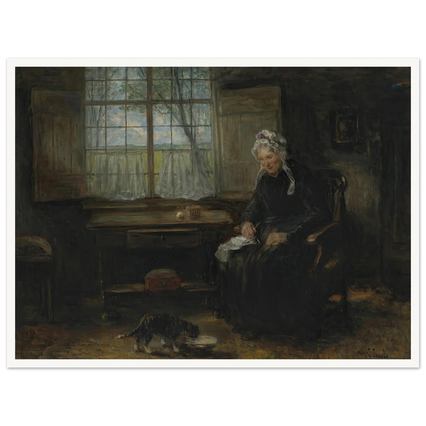 Une vieille demoiselle Art Print | Jozef Israels - Framed Poster - 30x40 cm / 12x16″ - Black frame