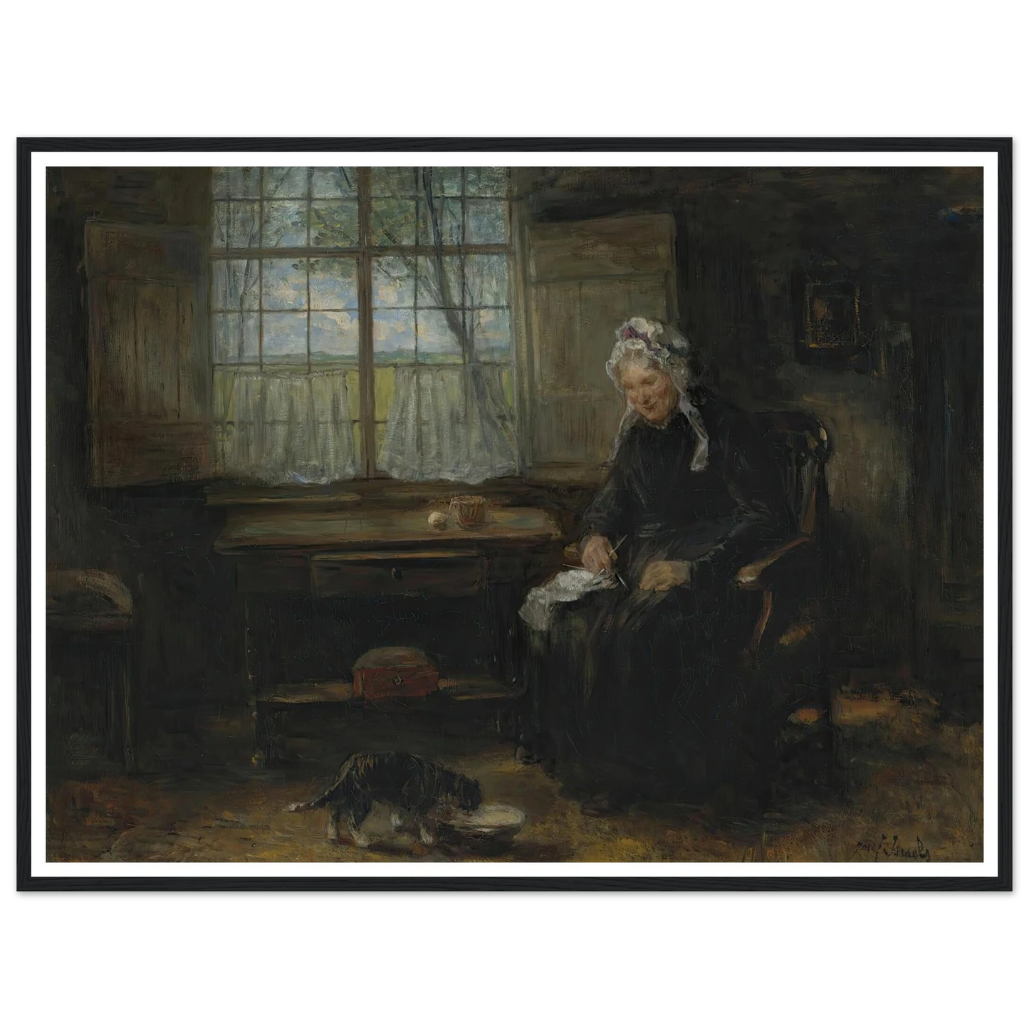 Une vieille demoiselle Art Print | Jozef Israels - Framed Poster - 30x40 cm / 12x16″ - Black frame