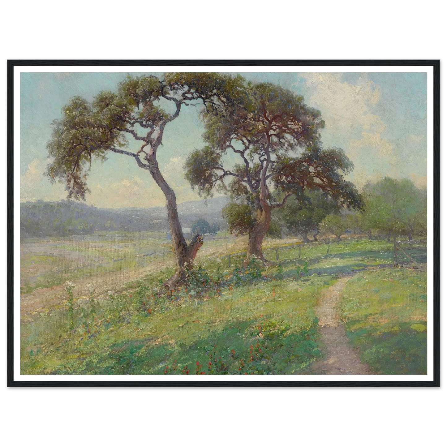 Untitled (Texas Hill Country Landscape) (circa 1915-1916) Art Print | Julian Onderdonk - Framed Poster - 30x40 cm / 12x16″ - Black frame