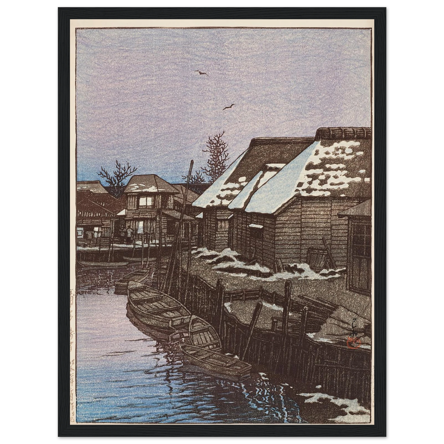Urayasu no zansetsu (Lingering snow at Urayasu) (1932) Art Print | Kawase Hasui - Framed Poster - 30x40 cm / 12x16″ - Black frame