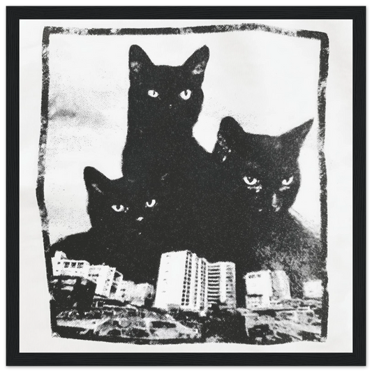 Urban Nocturne Felines - Framed Poster - 30x30 cm / 12x12″ - Black frame