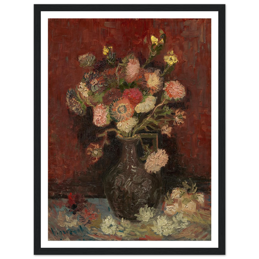 Vase with Chinese asters and gladioli (1886) Art Print | Vincent van Gogh - Framed Poster - 30x40 cm / 12x16″ - Black frame