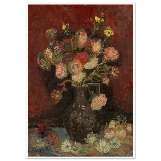 Vase with Chinese asters and gladioli (1886) Art Print | Vincent van Gogh - Framed Poster - 30x40 cm / 12x16″ - Black frame