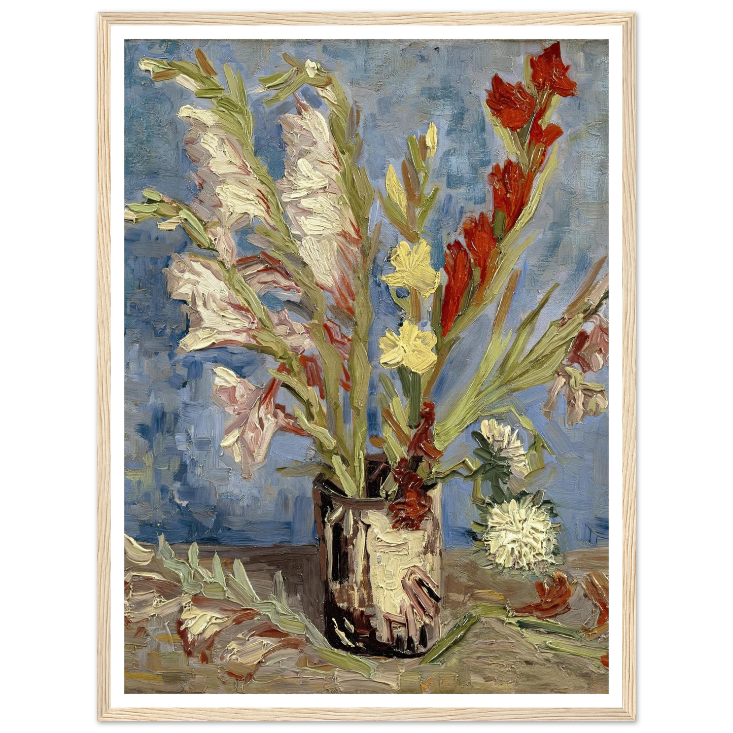 Vase with gladioli and China asters (1886) Art Print | Vincent van Gogh - Framed Poster - 30x40 cm / 12x16″ - Black frame