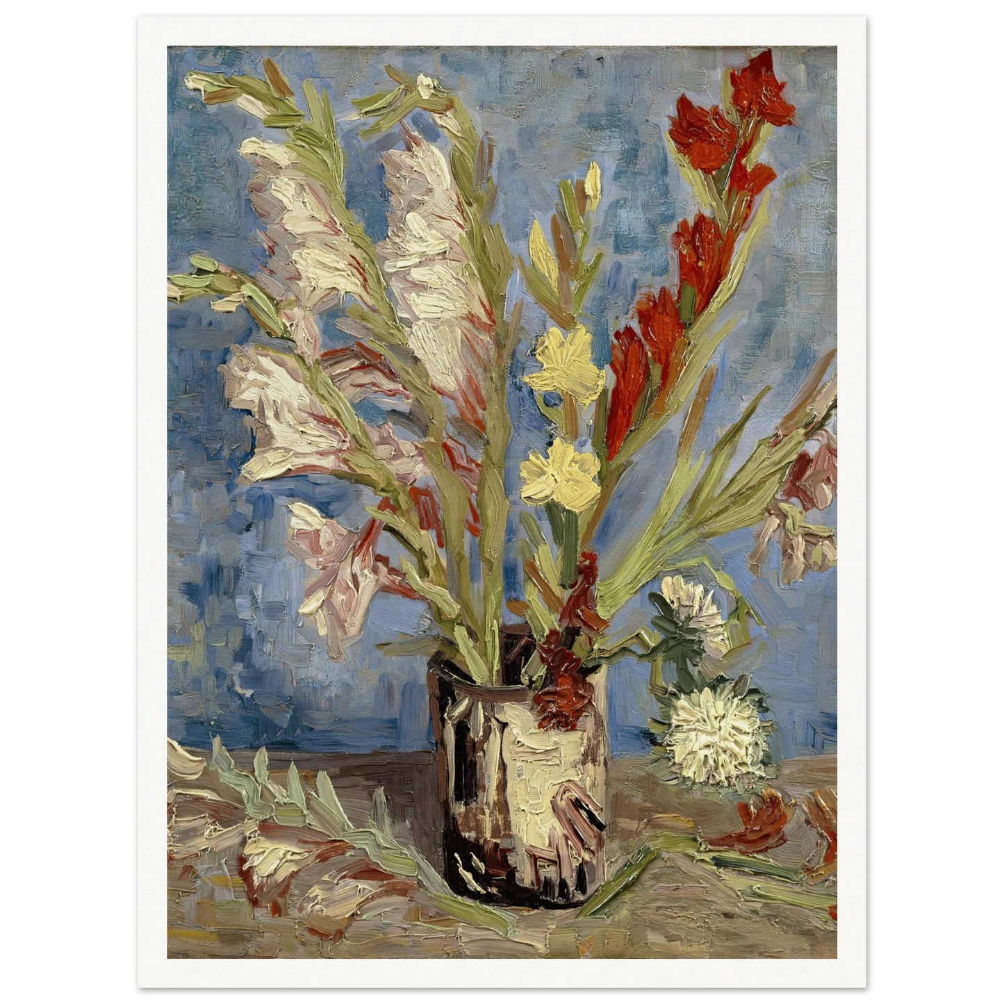 Vase with gladioli and China asters (1886) Art Print | Vincent van Gogh - Framed Poster - 30x40 cm / 12x16″ - Black frame