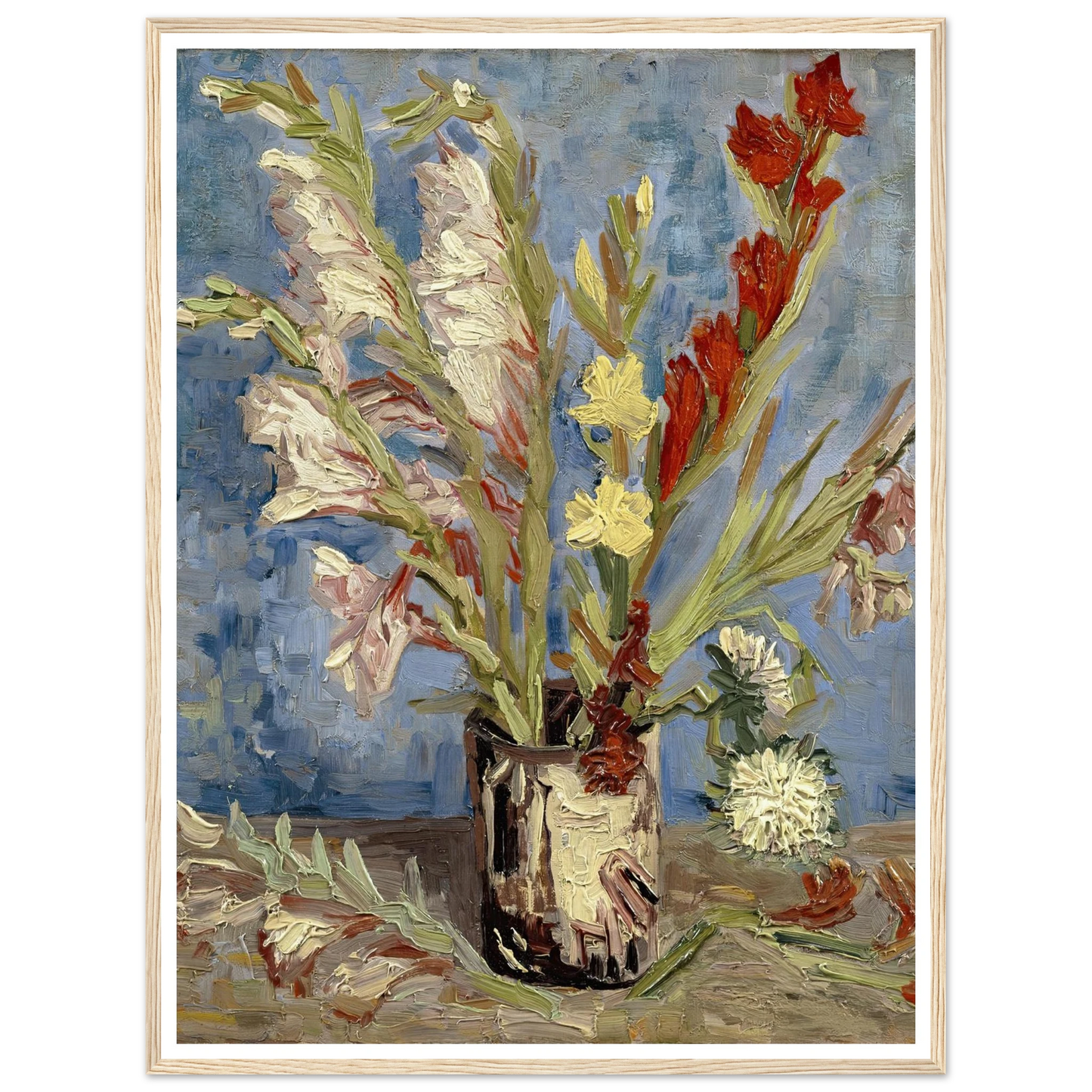 Vase with gladioli and China asters (1886) Art Print | Vincent van Gogh - Framed Poster - 30x40 cm / 12x16″ - Black frame
