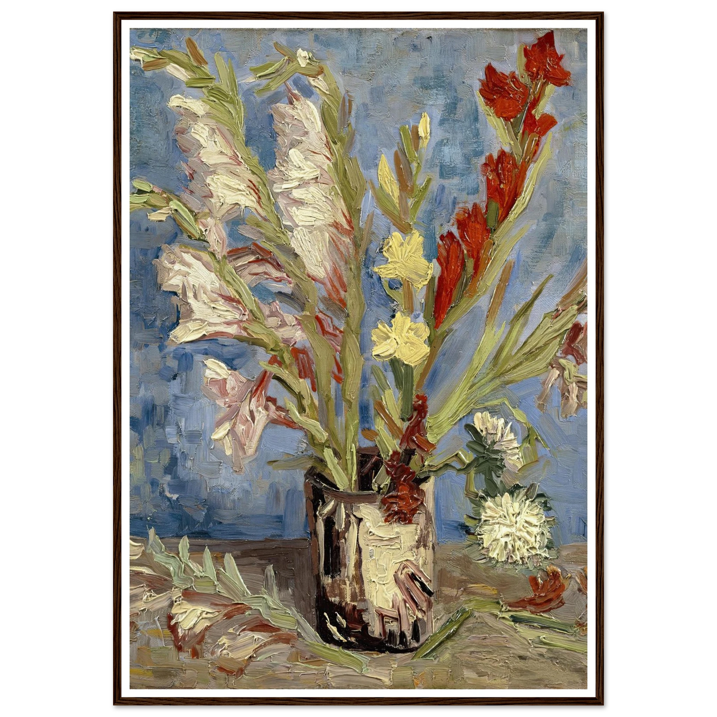 Vase with gladioli and China asters (1886) Art Print | Vincent van Gogh - Framed Poster - 30x40 cm / 12x16″ - Black frame