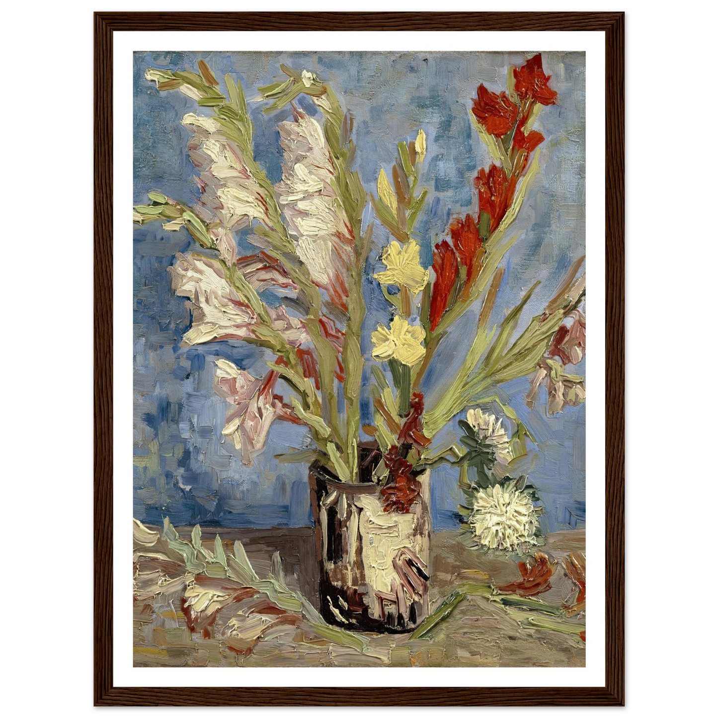 Vase with gladioli and China asters (1886) Art Print | Vincent van Gogh - Framed Poster - 30x40 cm / 12x16″ - Black frame
