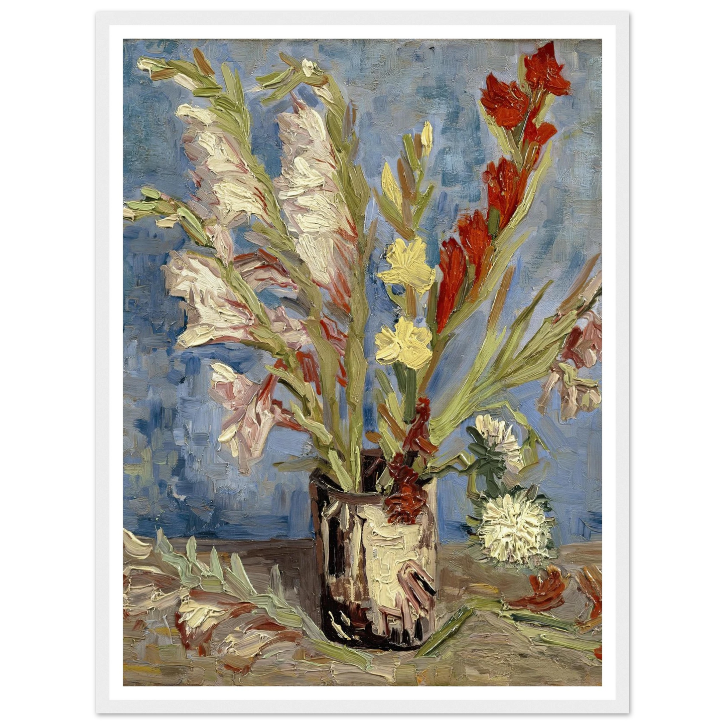 Vase with gladioli and China asters (1886) Art Print | Vincent van Gogh - Framed Poster - 30x40 cm / 12x16″ - Black frame
