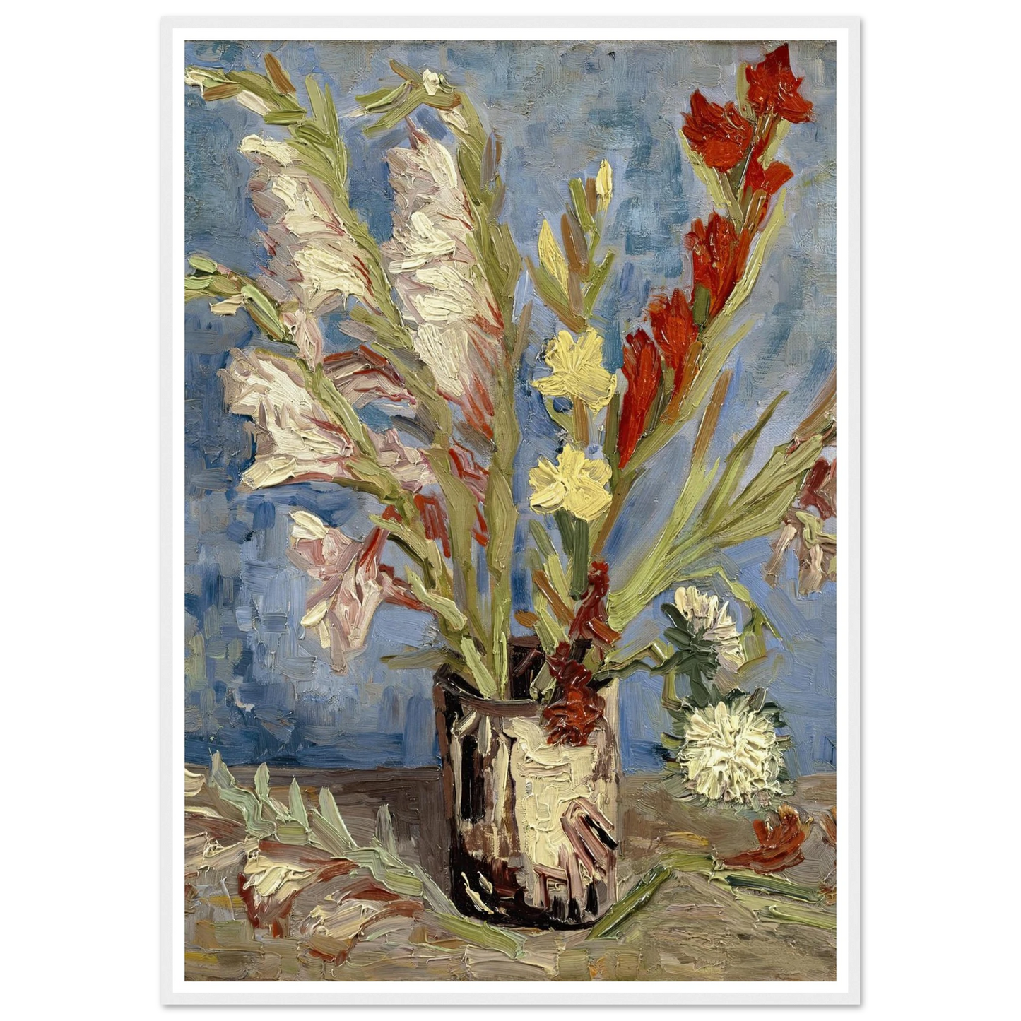 Vase with gladioli and China asters (1886) Art Print | Vincent van Gogh - Framed Poster - 30x40 cm / 12x16″ - Black frame