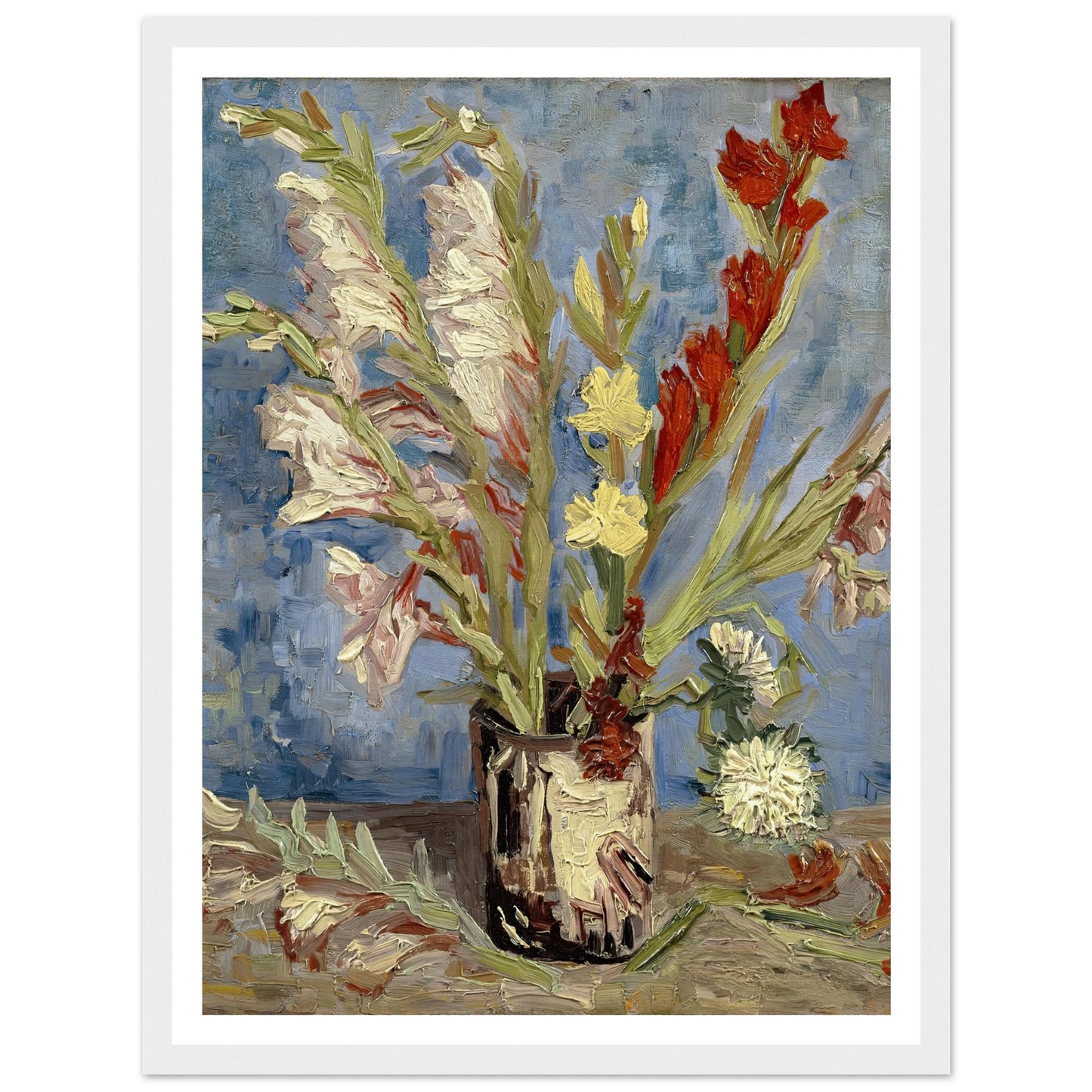 Vase with gladioli and China asters (1886) Art Print | Vincent van Gogh - Framed Poster - 30x40 cm / 12x16″ - Black frame