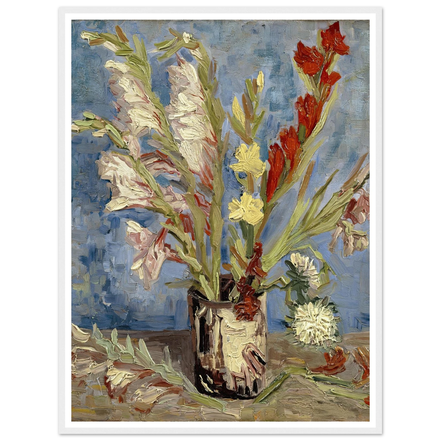 Vase with gladioli and China asters (1886) Art Print | Vincent van Gogh - Framed Poster - 30x40 cm / 12x16″ - Black frame