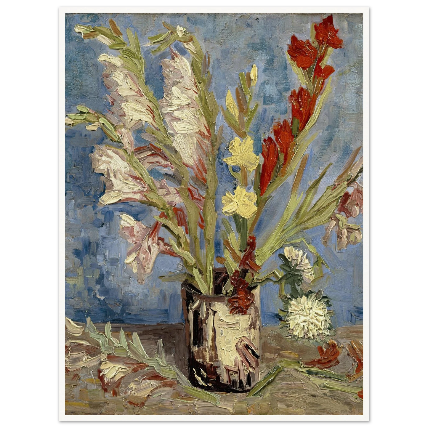 Vase with gladioli and China asters (1886) Art Print | Vincent van Gogh - Framed Poster - 30x40 cm / 12x16″ - Black frame