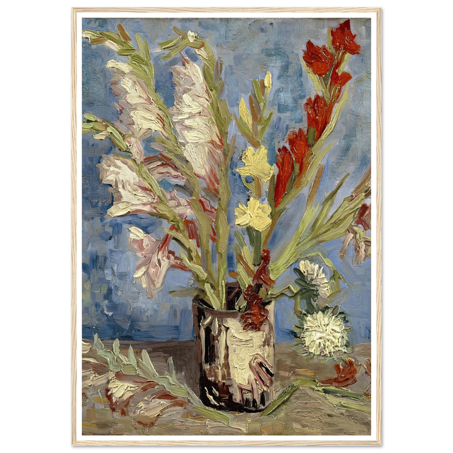 Vase with gladioli and China asters (1886) Art Print | Vincent van Gogh - Framed Poster - 30x40 cm / 12x16″ - Black frame