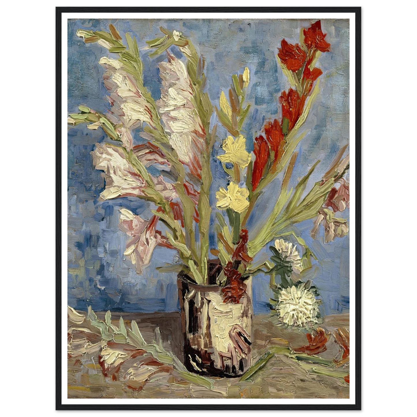 Vase with gladioli and China asters (1886) Art Print | Vincent van Gogh - Framed Poster - 30x40 cm / 12x16″ - Black frame