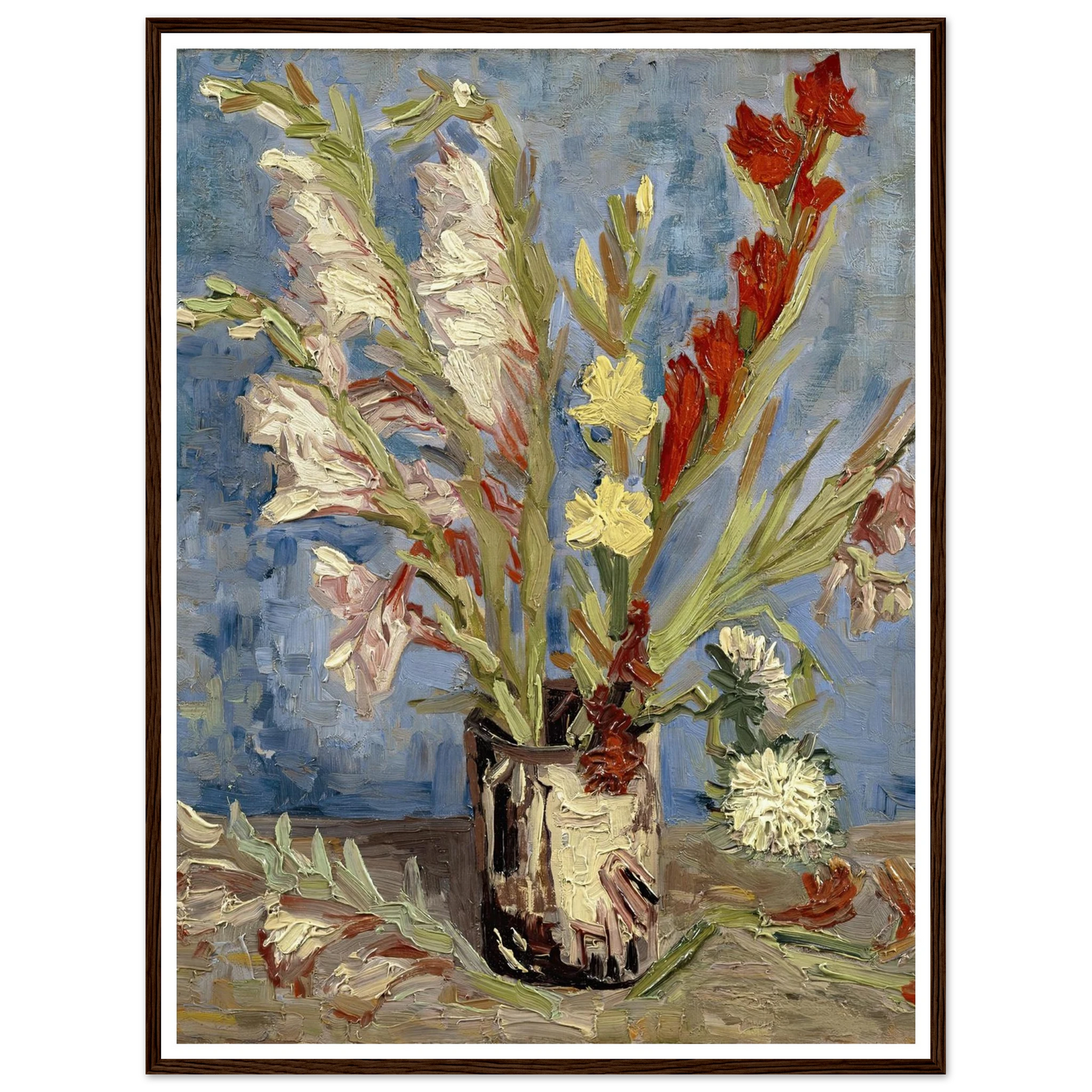 Vase with gladioli and China asters (1886) Art Print | Vincent van Gogh - Framed Poster - 30x40 cm / 12x16″ - Black frame