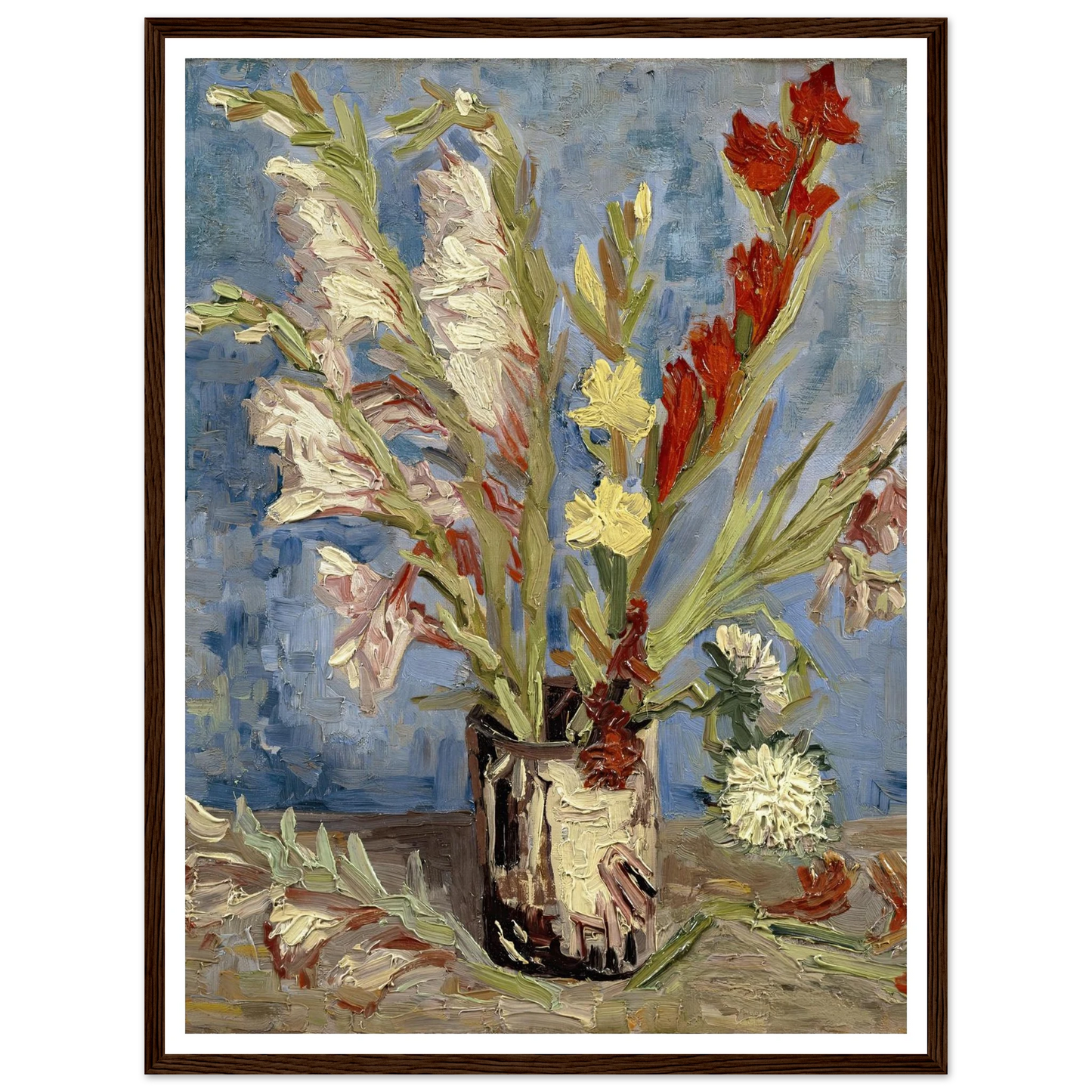 Vase with gladioli and China asters (1886) Art Print | Vincent van Gogh - Framed Poster - 30x40 cm / 12x16″ - Black frame