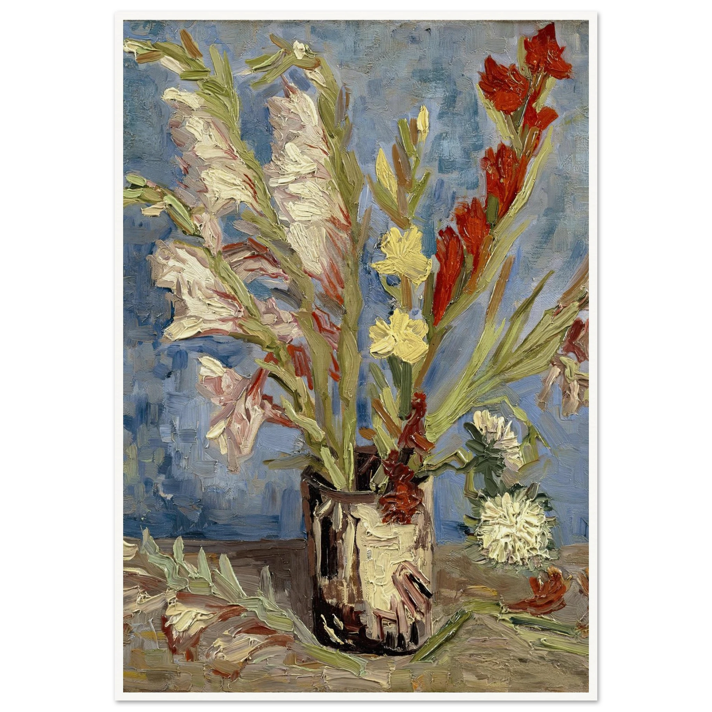 Vase with gladioli and China asters (1886) Art Print | Vincent van Gogh - Framed Poster - 30x40 cm / 12x16″ - Black frame