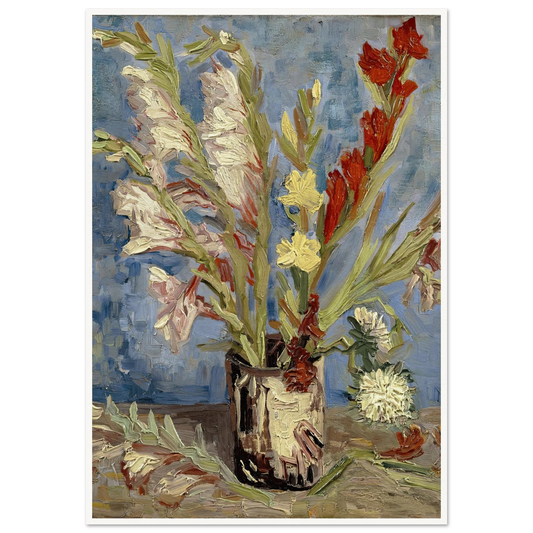 Vase with gladioli and China asters (1886) Art Print | Vincent van Gogh - Framed Poster - 30x40 cm / 12x16″ - Black frame