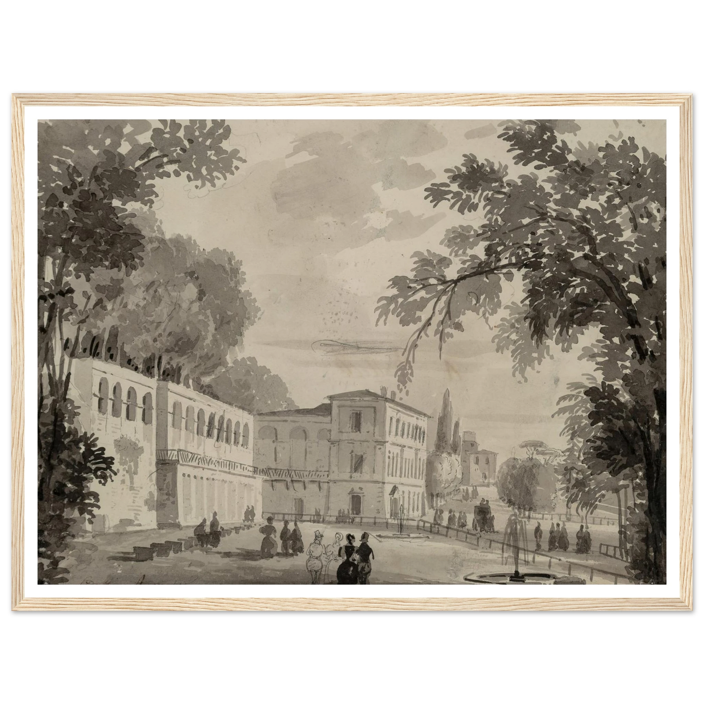Veduta of the Aqueduct and Aranciera of the Villa Borghese, Rome Art Print | Ippolito Caffi - Framed Poster - 30x40 cm / 12x16″ - Black frame