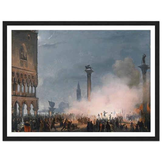 Venedi Piazzetta bei Nacht Art Print | Ippolito Caffi - Framed Poster - 30x40 cm / 12x16″ - Black frame