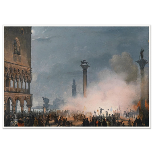 Venedi Piazzetta bei Nacht Art Print | Ippolito Caffi - Framed Poster - 30x40 cm / 12x16″ - Black frame