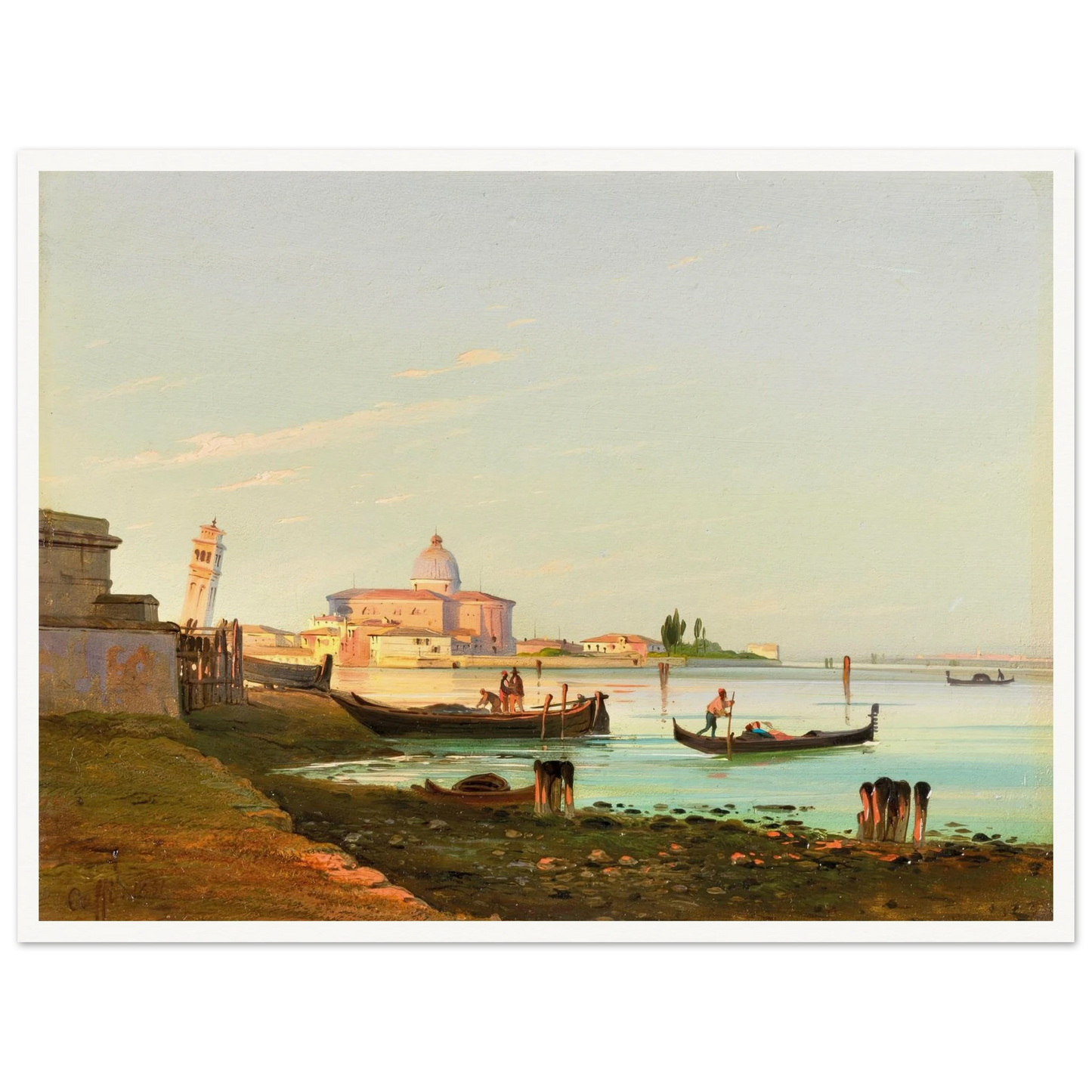 Venice, a View of San Pietro di Castello (1851) Art Print | Ippolito Caffi - Framed Poster - 30x40 cm / 12x16″ - Black frame