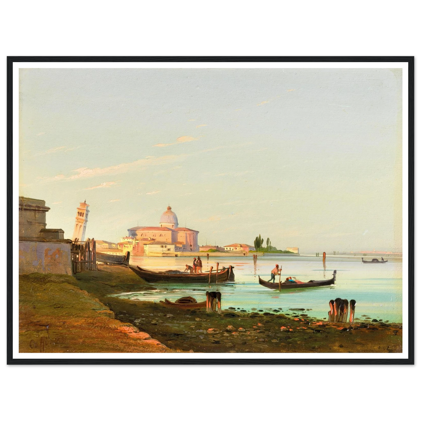 Venice, a View of San Pietro di Castello (1851) Art Print | Ippolito Caffi - Framed Poster - 30x40 cm / 12x16″ - Black frame
