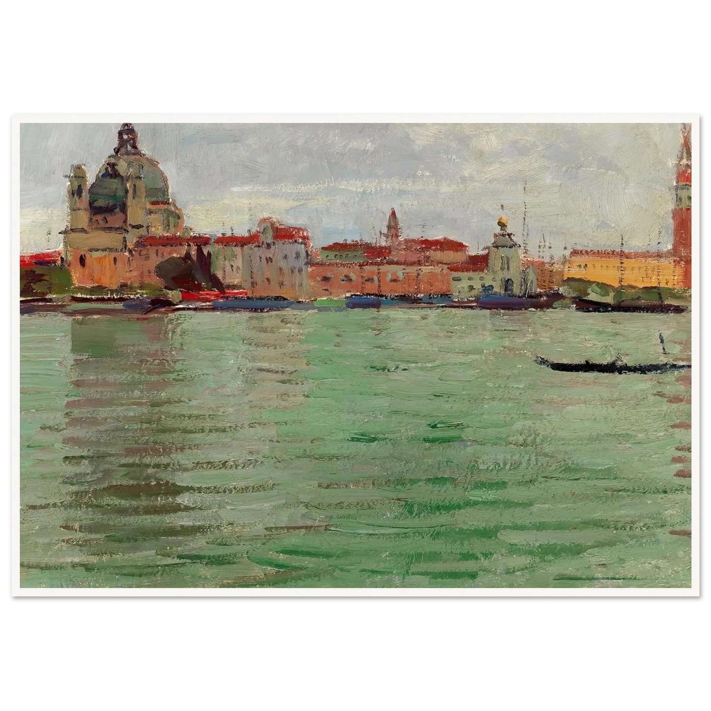 Venice, Santa Maria della Salute and Campanile di San Marco (c. 1922) Art Print | Carl Moll - Framed Poster - 30x40 cm / 12x16″ - Black frame