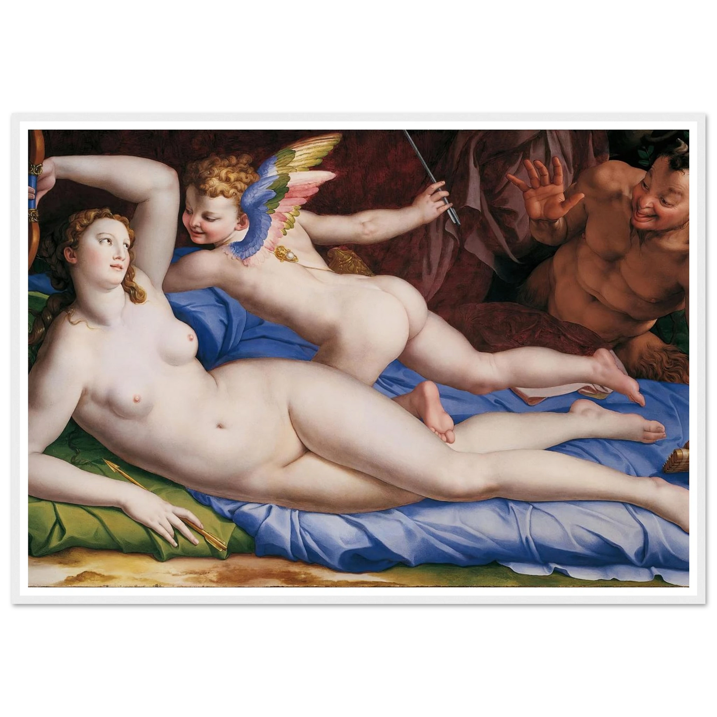 Venus, Cupid And Satyr (Circa 1553-1555) Art Print | Agnolo Bronzino - Framed Poster - 30x40 cm / 12x16″ - Black frame
